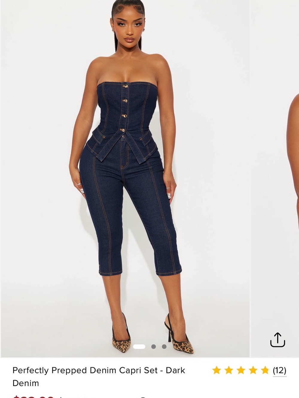 Dark Denim Strapless Corset Capri Two Piece Set